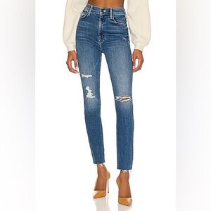 MOTHER Blue Distressed Skinny Jeans